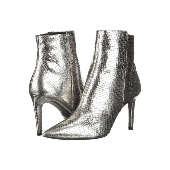 Michael Kors Dorothy Flex Leather Pointed Toe Ankle Metallic Silver Snake Heel 8 - Picture 3 of 16